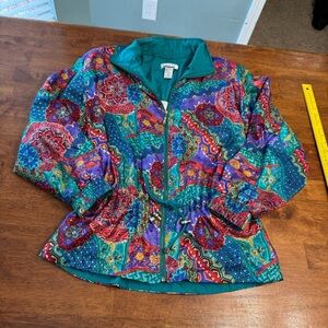 Vintage Lavon multicolor teal red purple windbreaker jacket size large petite